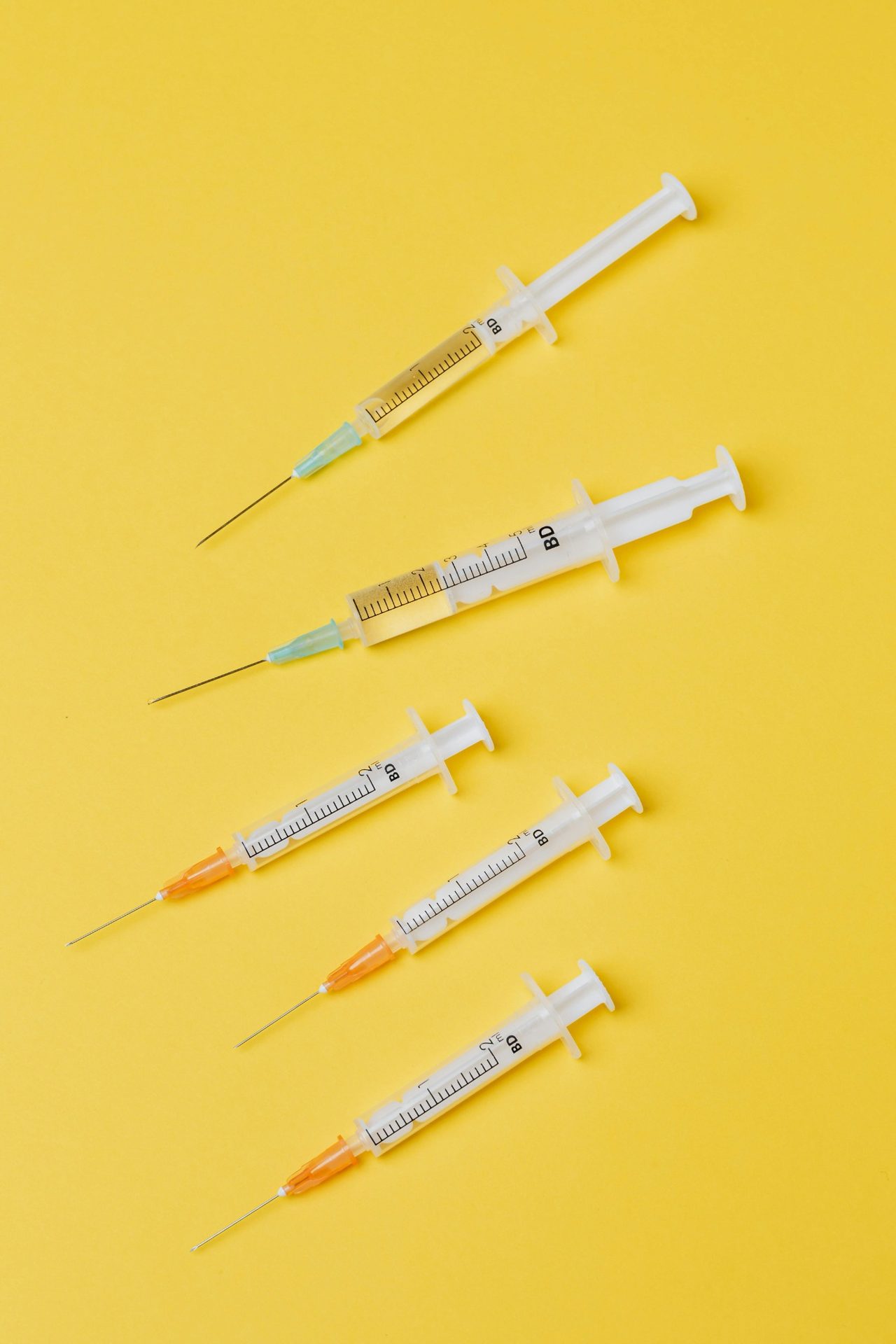 Sterile medical syringes arranged for routine clinical care.
